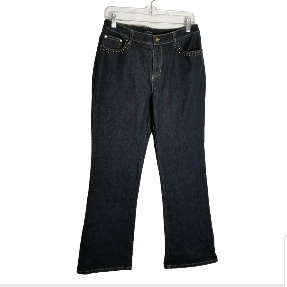 Jones New York Jeans Women's 6 Blue Bootcut Mid Rise Dark Wash Beaded Stretch